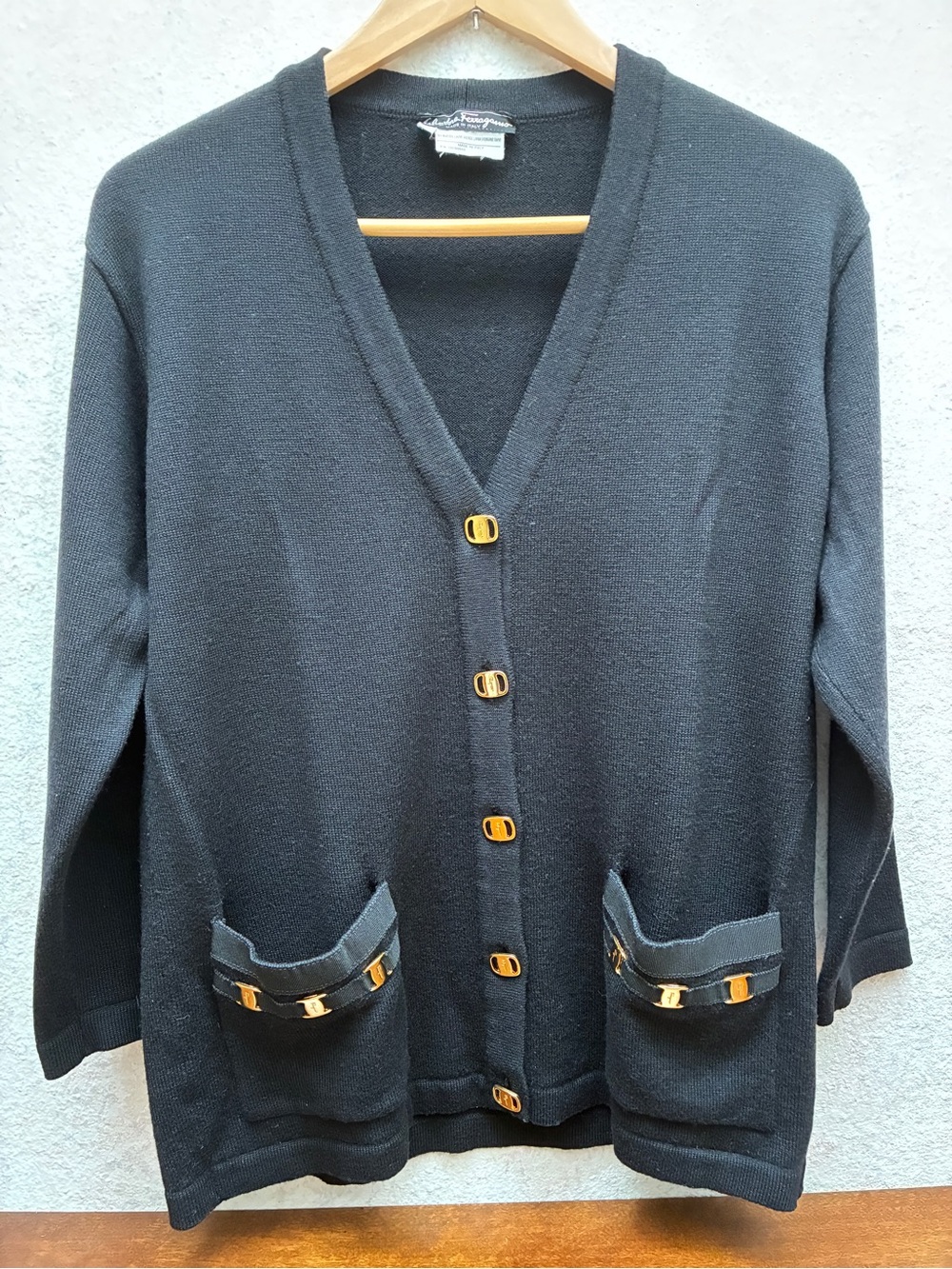 Ferragamo Black V-Neck Button Cardigan Sweater